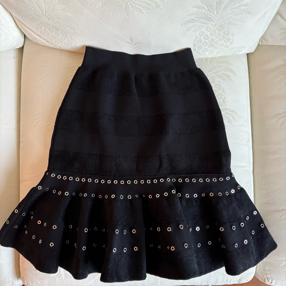 NWT Alexander McQueen Knit Black Pencil Skirt with Eyelet Flare